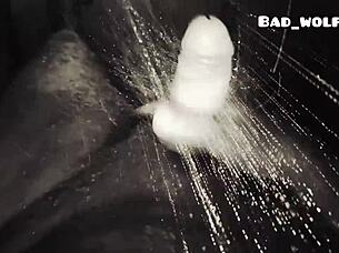 Hungarian bodybuilder masturbates in shower solo