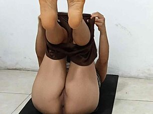 The Sexy Latina Ends Up Stripping While Exercising, Revealing Her Smooth Pussy And Big Ass.