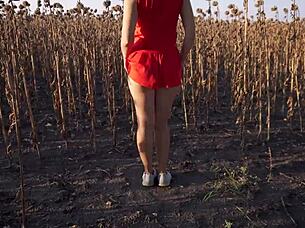 hot milf in short skirt teases her sexy thong ass outdoors