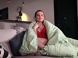 Santa visits pretty 18+ redhead for christmas fun