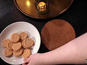 Santa visits pretty 18+ redhead for christmas fun