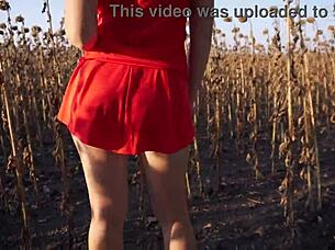 hot milf in short skirt teases her sexy thong ass outdoors