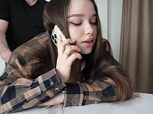 college slut gets rough fucking while on phone