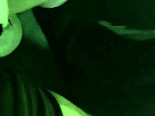 Goth blindfolded gives blowjob, gags