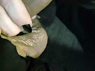 Goth blindfolded gives blowjob, gags