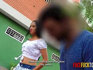 sexy brunette gets face fucked by random guy on street