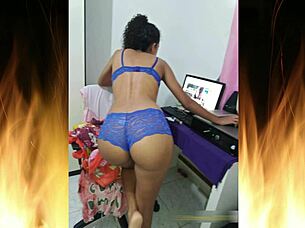 Beautiful Brunette Flashes in Blue Lingerie Trailer