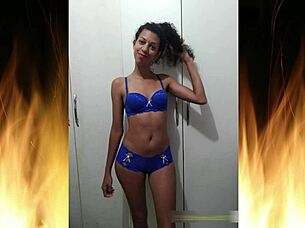 Beautiful Brunette Flashes in Blue Lingerie Trailer