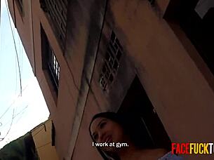 sexy brunette gets face fucked by random guy on street