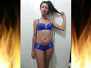 Beautiful Brunette Flashes in Blue Lingerie Trailer