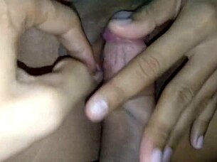 Thai student with shaved tight pussy rubs dick head for creampie