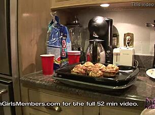 Raquel cooks naked with her big tits