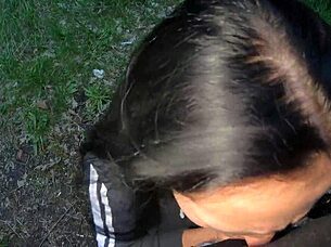 Sloppy Blowjob In Evening Park With Long Hair Slut.