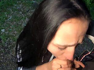 Sloppy Blowjob In Evening Park With Long Hair Slut.
