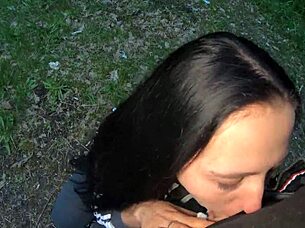 Sloppy Blowjob In Evening Park With Long Hair Slut.