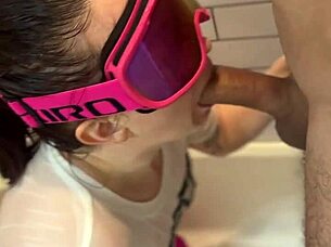 Dickflash in the bathroom leads to blowjob and deepthroat adventure! 😏