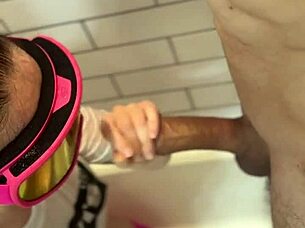 Dickflash in the bathroom leads to blowjob and deepthroat adventure! 😏