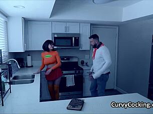 busty velma in cosplay rides fred's dick hard