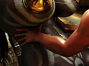 Playing game with anime brunette character in 3D cartoon