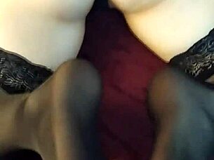 Teen babe tries footjob in stockings for first time