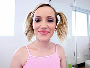 19 yo babe swallows huge load from pov blowjob