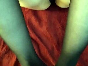 Teen babe tries footjob in stockings for first time