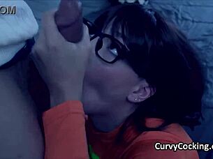 busty velma in cosplay rides fred's dick hard