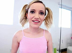 19 yo babe swallows huge load from pov blowjob