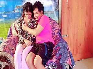 rumpa and her step cousin having fun sex on the sofa at home