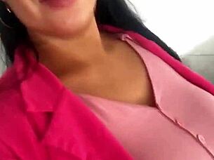 Angel Lima pleasures herself on the building stairs in public.