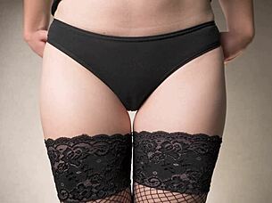 sensual thigh gap tease in lingerie and fishnets!