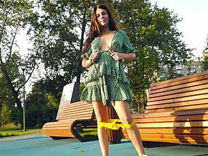 Control Girl Flashing Naked In Public Office With Upskirt And Transparent Lingerie