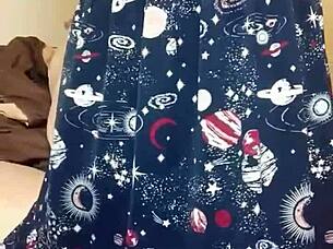 While husband’s friend eats downstairs, Chinese milf sneaks upstairs for wet solo play.