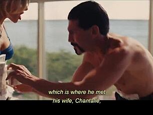 A milf shares a kiss with a brunette and blonde in missionary position.