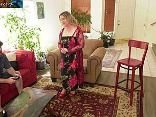 The cute blonde housewife teaches her stepson how to have sex in a homemade video