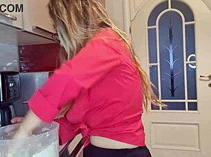 Naughty Woman In Kitchen Pays With Tits