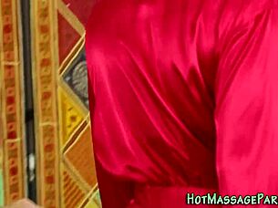 Pretty Masseuse Gives Blowjob And Handjob, Gets Cumshot On Small Tits.