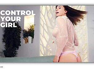 Control Girl Flashing Naked In Public Office With Upskirt And Transparent Lingerie