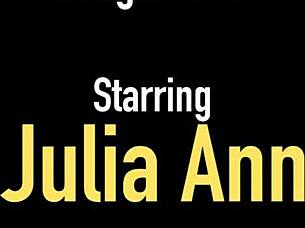 Busty hot cougar Julia Ann bangs two hard rock cocks