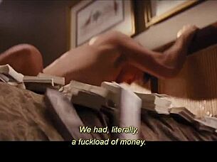 A milf shares a kiss with a brunette and blonde in missionary position.