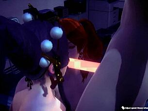 Nyotengu and Kanna in a threesome at work.