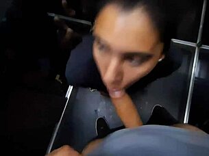 Intense risky blowjob in elevator.
