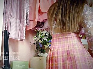 Control Girl Flashing Naked In Public Office With Upskirt And Transparent Lingerie