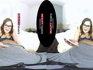 Young tattooed german chubby girl with glasses rides in cowgirl