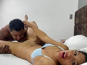 Cute stepsister encounters her stepbrother's black companion in a sensual homemade setting