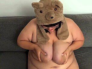 Isabelle Myers, cute BBW, shows pussy and sucks cock in bear hat! 😘