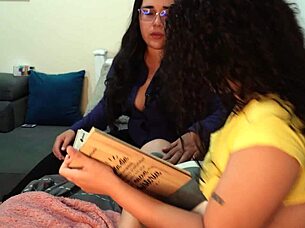 a mature woman engages in lesbian sex rubbing pussies with a young amateur using toys