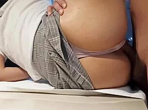 I watch her get fucked hard in school uniform