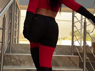 elastigirl transforms into a slut on halloween night getting bent over for a big cock cum facial outdoors