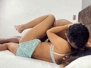 Cute stepsister encounters her stepbrother's black companion in a sensual homemade setting